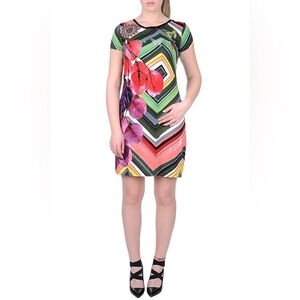 Desigual Floral Butterflies Tshirt Mini Dress Pink Green Size S Short Sleeve